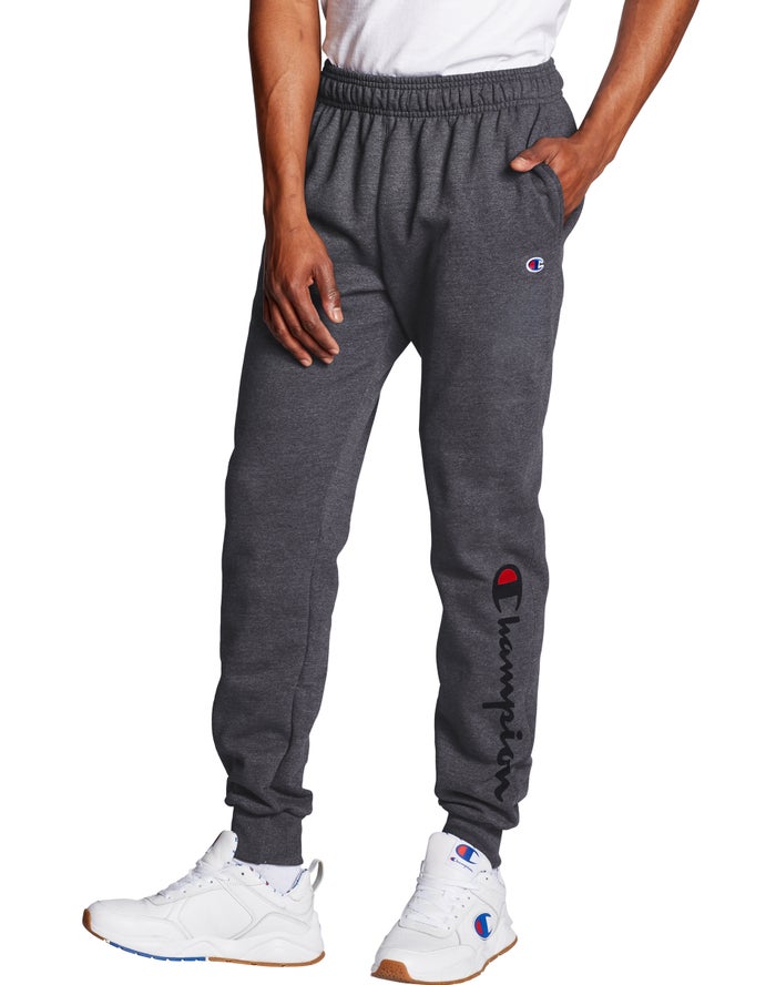 Pantaloni Jogging Champion Powerblend Fleece Script Logo Barbati Gri Inchis - Romania NKPXJIR-26